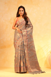 KAVVYA soft & lightweight ash grey color benarasi handloom saree - KAVVYA